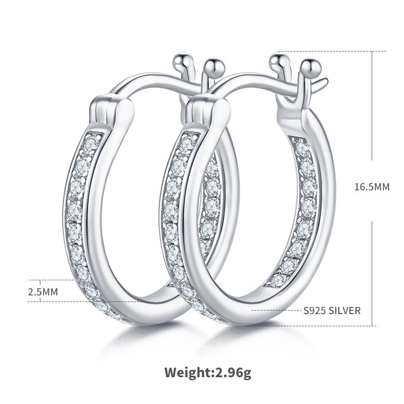 S925 Sterling Silver 38pcs Moissanite Huggie Hoop Earrings For Women 16.5mm Platinum Plated GRA Certified Hypoallergenic Gift Box