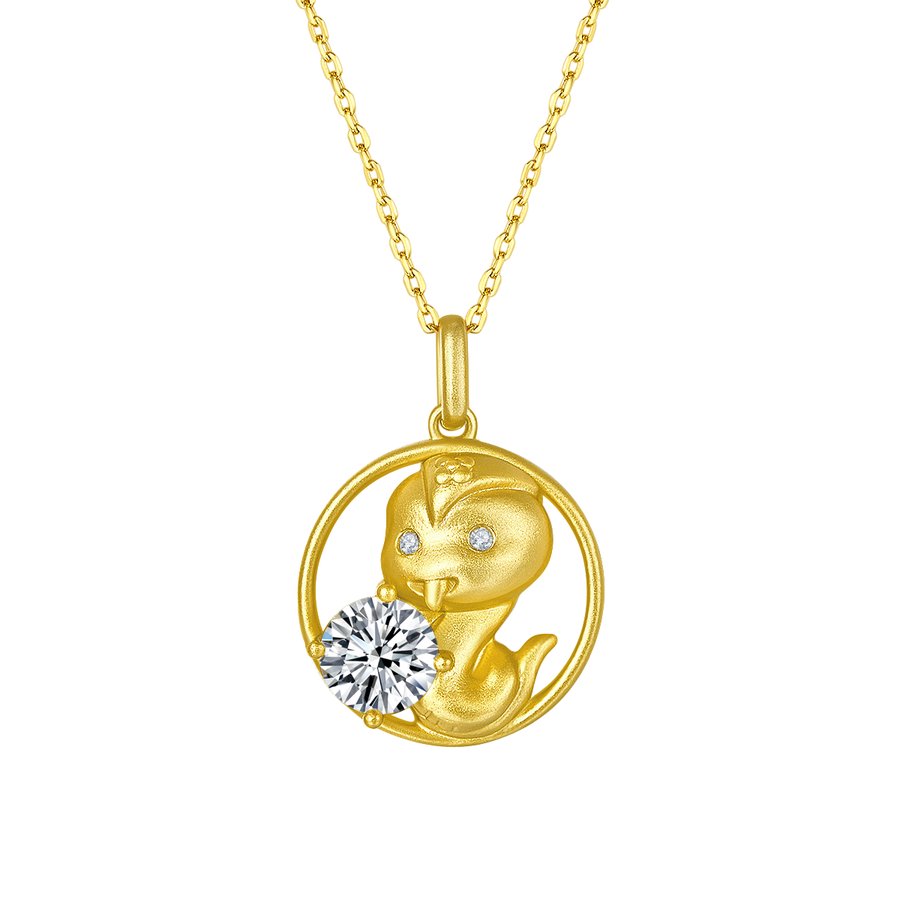 S925 Sterling Silver Gold Plated 1ct D Color VVS1 Moissanite Snake Necklace 5.4g Chinese Zodiac Benmingnian Gift GRA Certified Gift Box