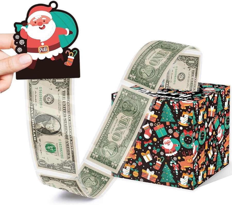 Scatola Regalo Natale per Denaro, Salvadanaio Natalizio in Contanti, Scatola Sorpresa per Denaro, Pop Up Natale Scatoles Regalo Sorpresa per Contanti, Confezione Regalo DIY (Colore C)