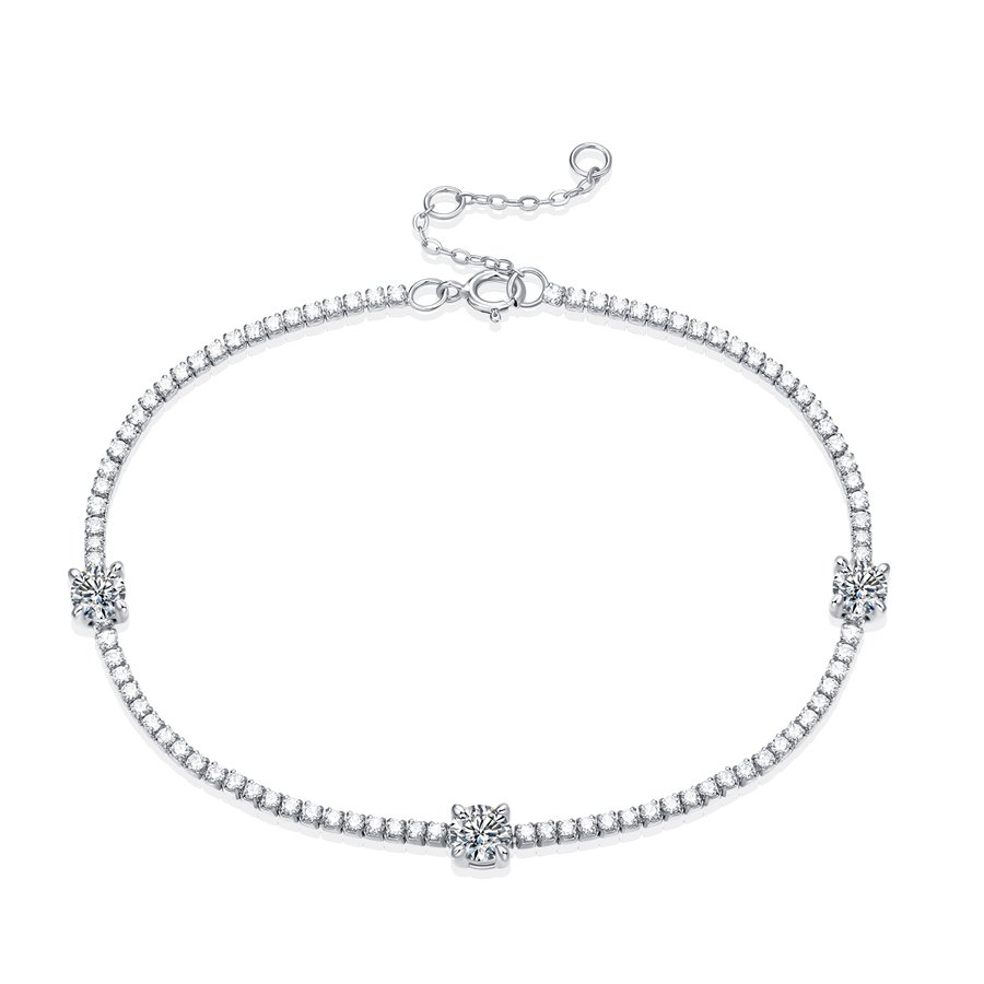 S925 Silver 6g Platinum Plated Moissanite Bracelet, 3x4.0mm D VVS1 Adjustable, GRA Certified