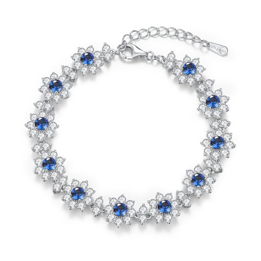 S925 Sterling Silver 4mm Lab-Grown Emerald Ruby Sapphire Bracelet 16cm Vintage Cluster Platinum Plated Gift Box