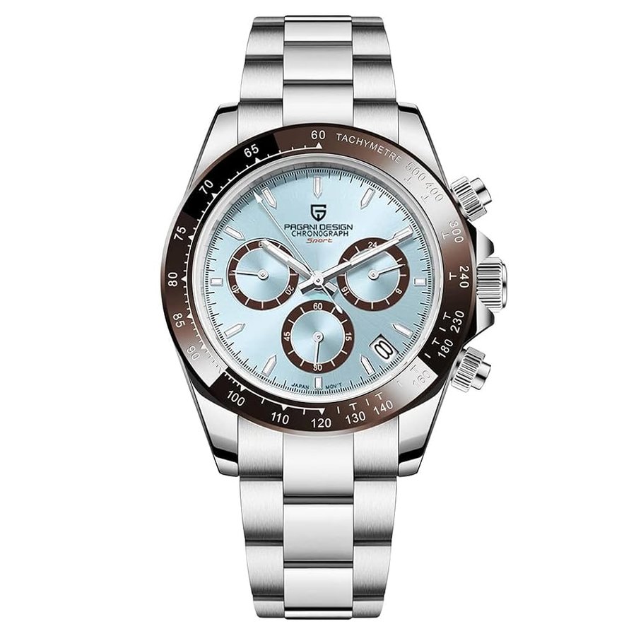 Orologio al Quarzo, Cronografo Classico Multifunzione da Uomo, Movimento in Acciaio Inossidabile VK63, Sportivo Resistente All'acqua 100M