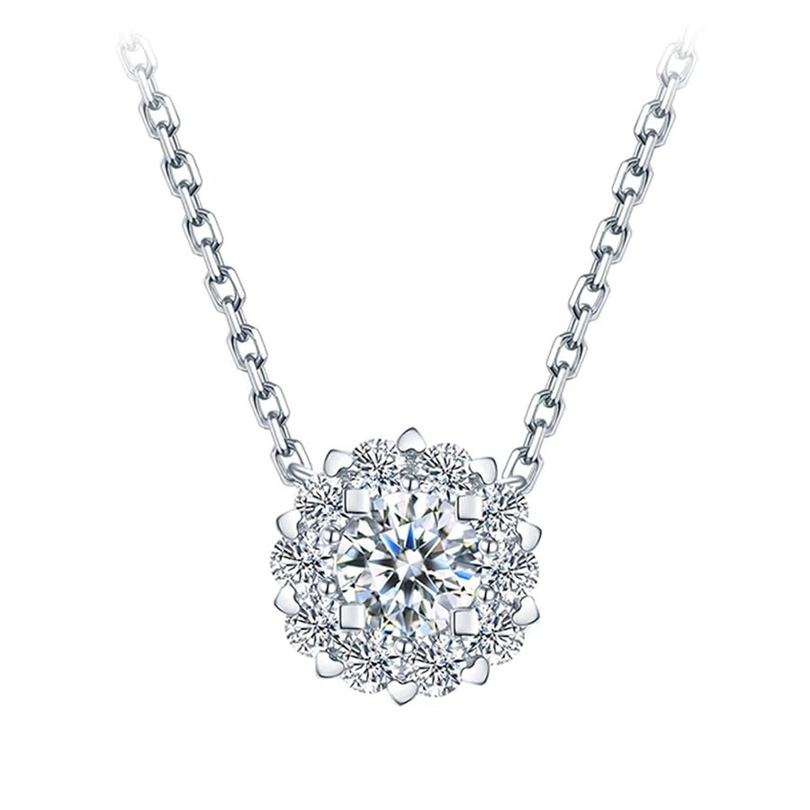 Feng Shui Collana da Donna in Oro Bianco 18 carati, Diamante da 0,09 ct con Diamanti da 0,1 ct, collane con Fiocco di Neve, Catena di Gioielli, Lunghezza 45,7 cm