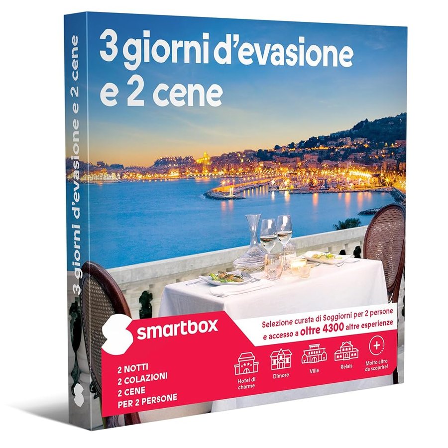 Smartbox - Cofanetto Regalo 3 Giorni d'evasione e 2 cene - Idea Regalo Gourmet - 2 Notti con Colazione e 2 cene per 2 Persone