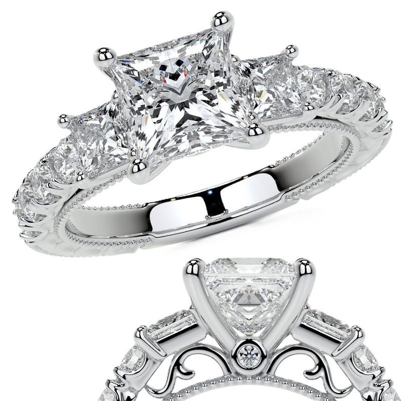 Gioiello personalizzato da 1 a 5 carati con diamante coltivato in laboratorio Princess e rotondo con anello di fidanzamento accentato da 1,0 ctw, certificato EF-VS, certificato IGI, oro 14 carati per