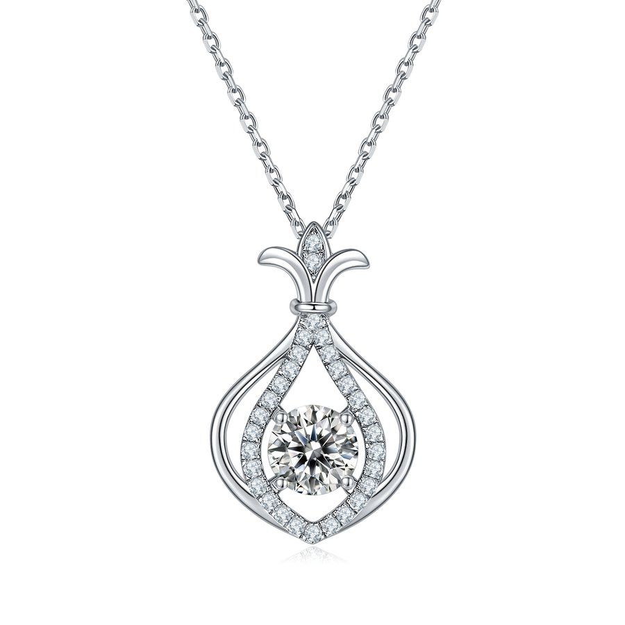 S925 Sterling Silver Teardrop Necklace, 1ct D-VVS1 Moissanite & Lab-Grown Gems, Platinum Plated 4g With GRA Certificate Gift Box