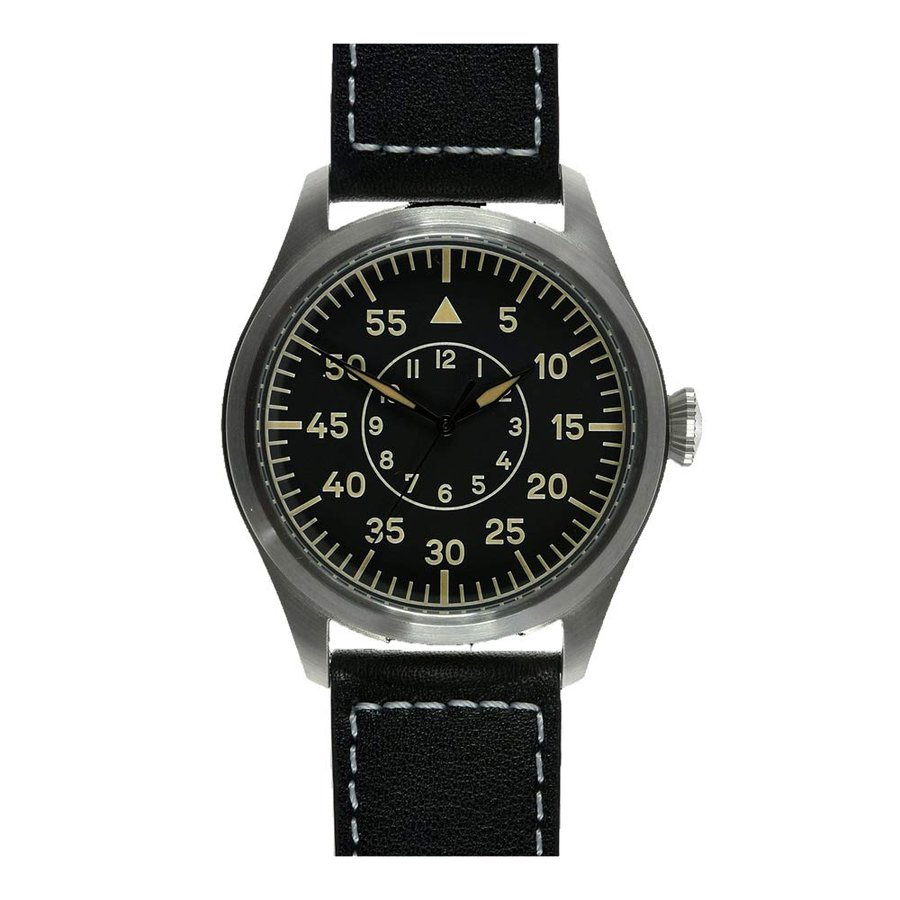 Classic 46mm Limited Edition XL Luftwaffe Vintage Ambra Pattern Automatico Acciaio Nero Pelle Militare Aviatore Pilot Uomo Orologio