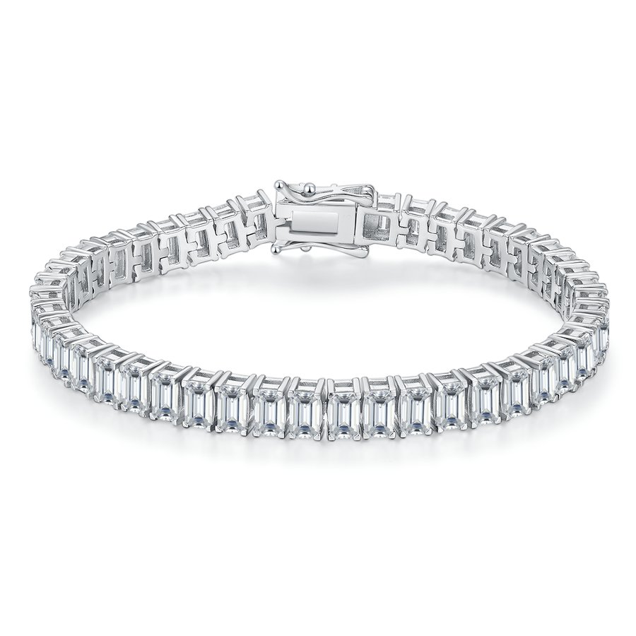 S925 Sterling Silver 5x3mm Baguette Cut Moissanite Tennis Bracelet D Color VVS1 16-18-20cm GRA Certified Platinum Plated Gift Box