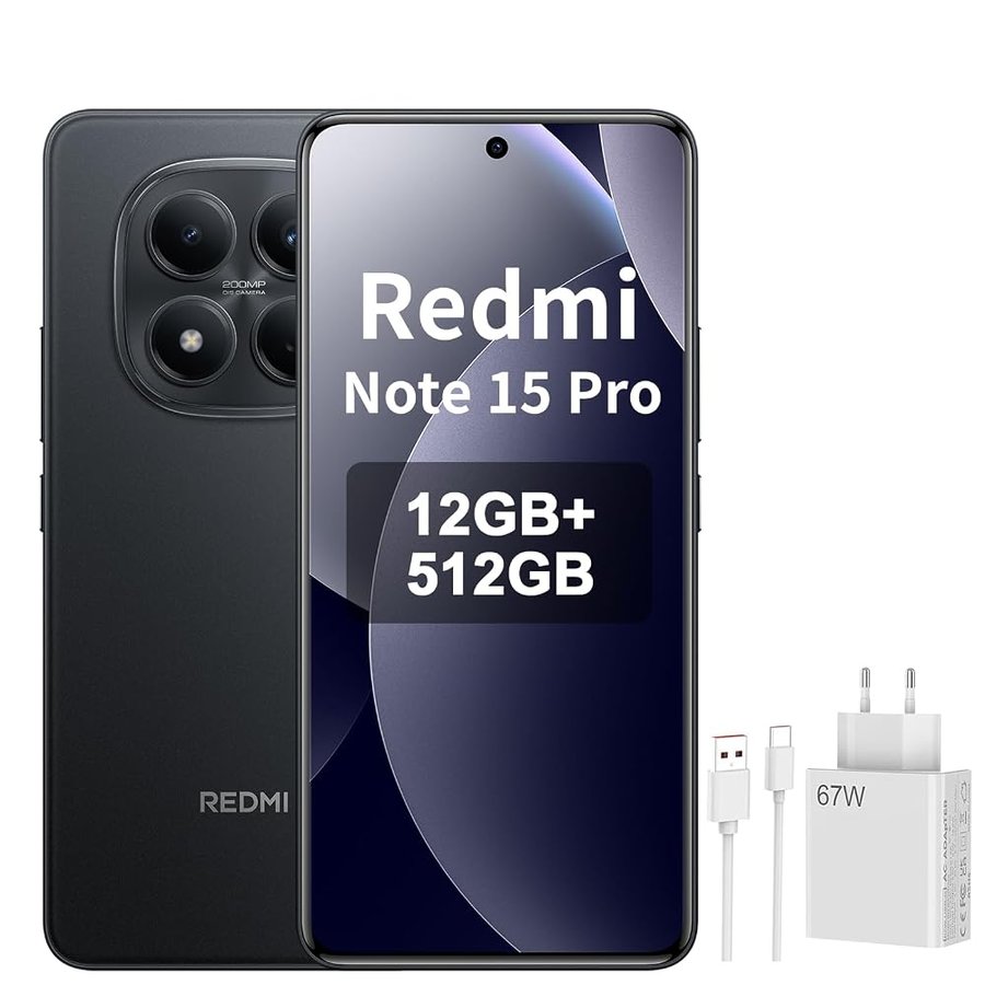 XIAOMI REDMI Note 15 Pro 4G Smartphone 12GB + 512GB Massive 6500mAh Batteria MediaTek Helio G200-Ultra 200MP Ultimate-Clarity Camera, Charger Included (Black)