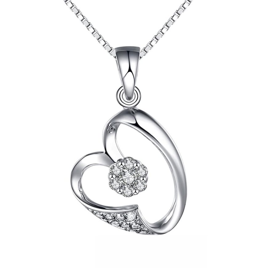 Collana da donna con ciondolo a forma di cuore PT950/18 carati, in oro bianco con diamante 0,02 carati, in vero oro, regalo per la nonna