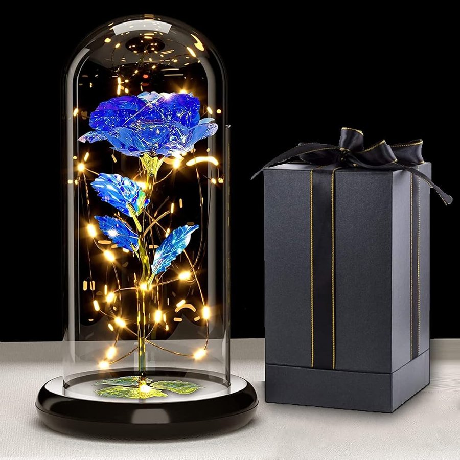 Galaxy Rosa LED con Cupola in Vetro, Rosa Eterna Stabilizzata Regalo Donna Mamma, Fiore Artificiale con Luce per Lei, Idea Regalo San Valentino Compleanno Anniversario Matrimonio per Moglie Fidanzata