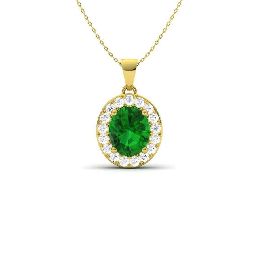 Collana con ciondolo in oro 9 kt con pietra preziosa naturale e certificata, taglio ovale e diamante, 0,48 carati