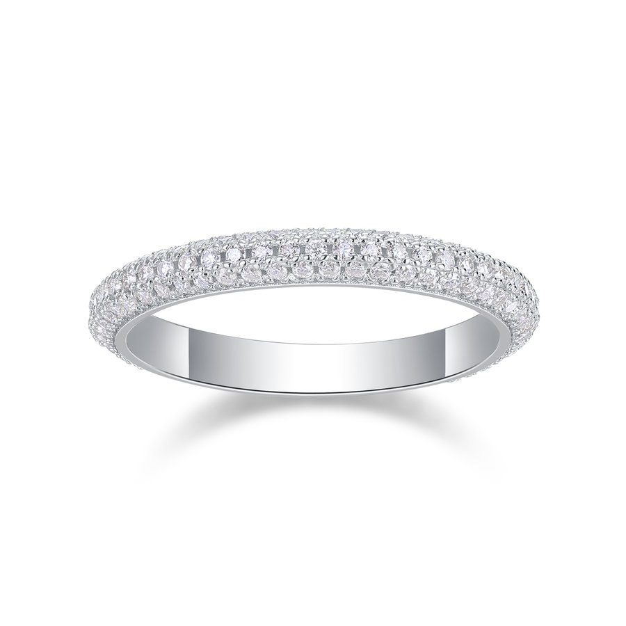 S925 Silver 2.0g Platinum Plated Moissanite Eternity Ring, 3.0mm 153pcs D VVS1 Pave Band, GRA Certified US 5-9