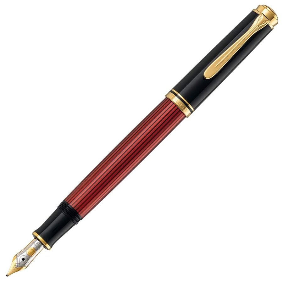 Pelikan 928903 - Penna Stilografica Linea M600 Classic, Rosso Souveraen/Nero, Dettagli Oro 24K, Pennino Bicolore in Acciaio Inossidabile, Dimensione EF