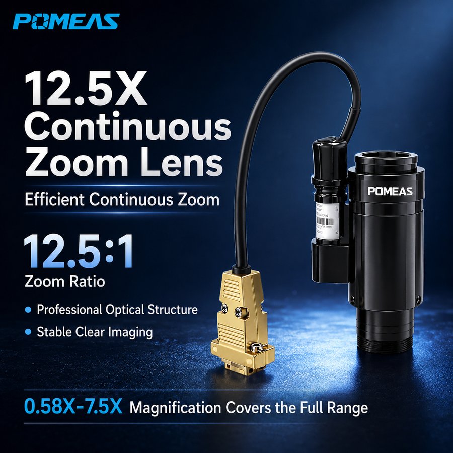 12.5X Motorized Industrial Zoom Lens 0.58X-7.5X 2   3 Inch C-Mount 77.4mm Working Distance Machine Vision