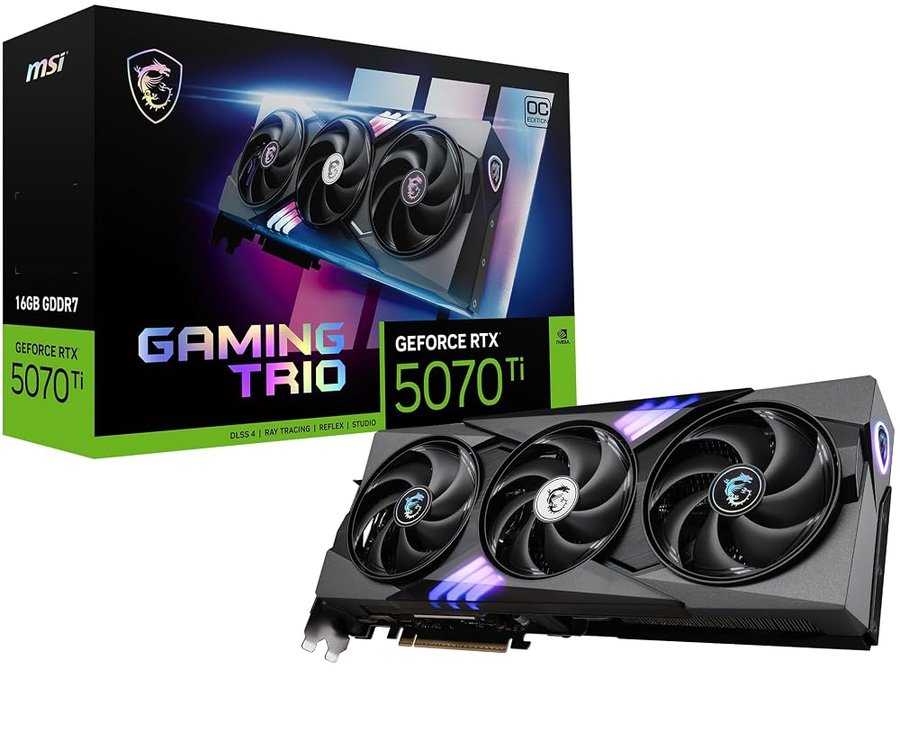 msi NVIDIA GeForce RTX 5070 Ti 16G GAMING TRIO OC Scheda grafica – 16 GB GDDR7 (28 GB/s, 256 bit), PCIe 5.0 – TRI FROZR 4 (3 ventole STORMFORCE) – RGB – HDMI 2.1b, DisplayPort 2.1b