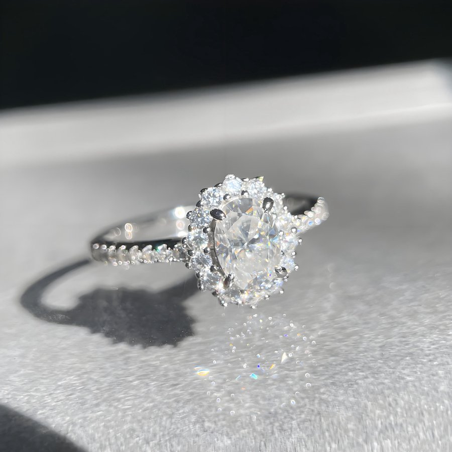 Oval Moissanite Sterling Silver Sunflower Ring