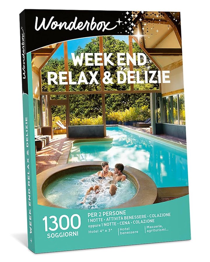 Wonderbox - Cofanetto Regalo - Week End Relax & Delizie - 1 notte + 1 attività benessere + colazione - Per 2 persone - Hotel 4* e 3*, hotel benessere, masserie, agriturismi...
