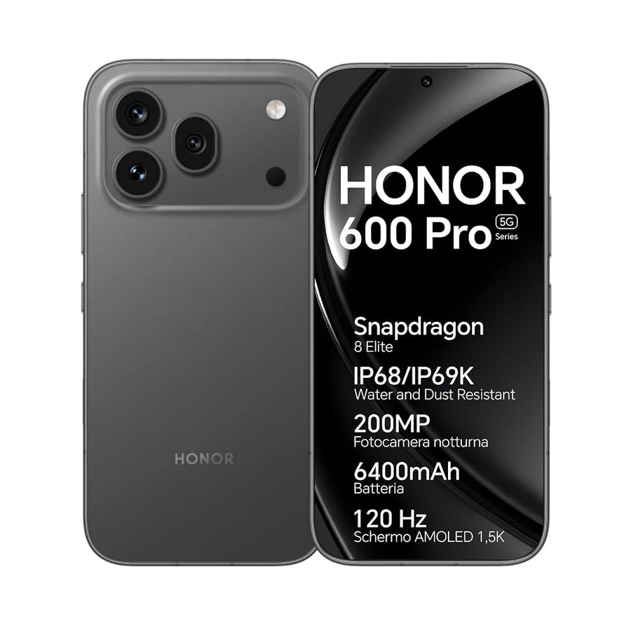 HONOR 600 Pro 5G Smartphone Cellulare, 12+512GB, 6,57" 120Hz AMOLED, Fotocamera Tripla 200MP, Batteria 6400mAh, Ricarica Rapida 80W, IP68/IP69K, Snapdragon 8 Elite