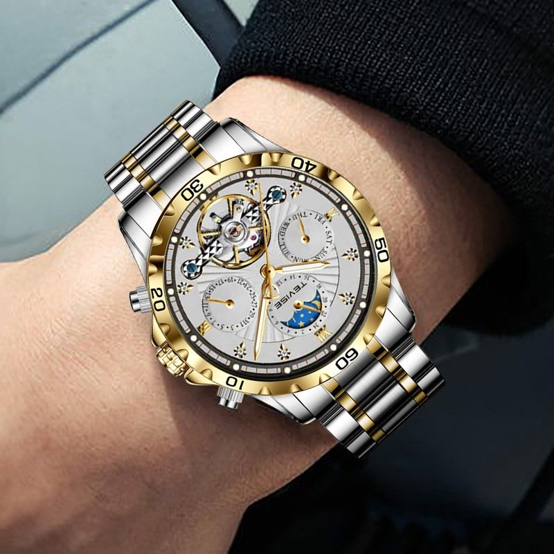 Fashion Business Men's Waterproof Tourbillon Steel Belt Mechanical Watch