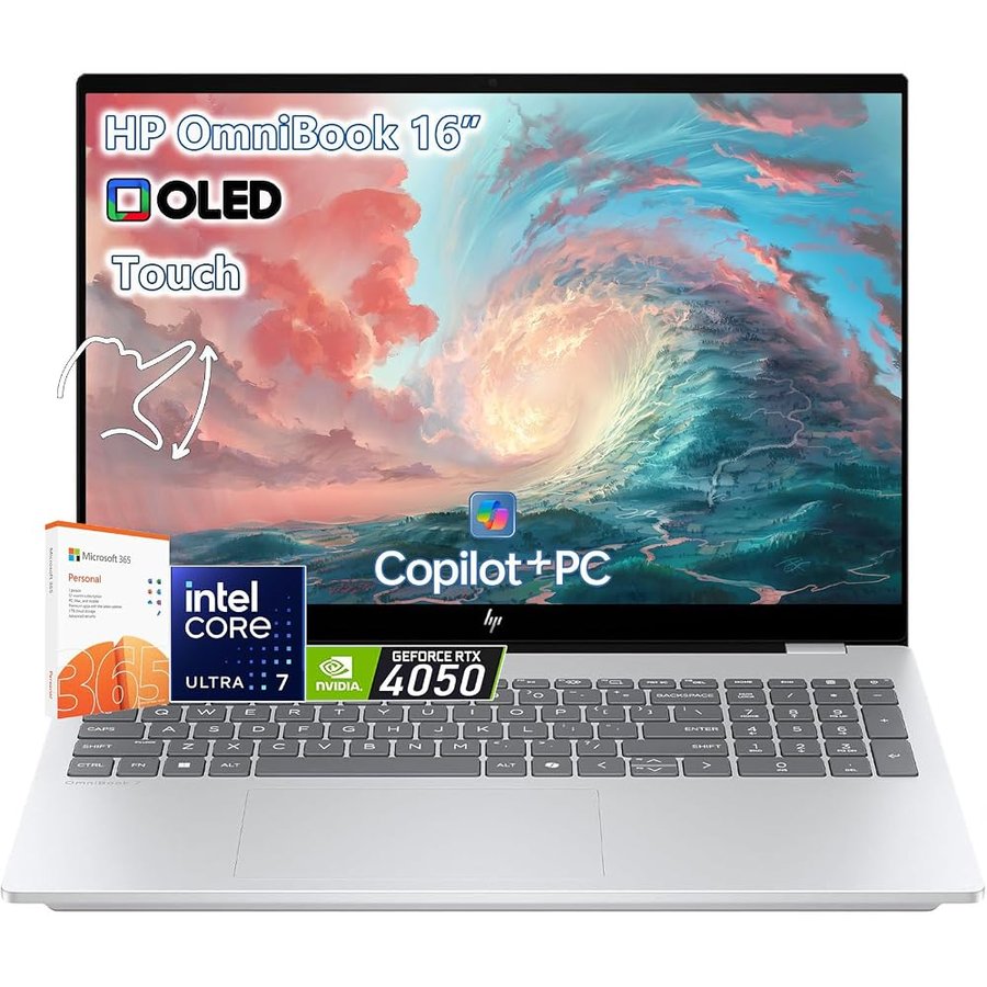 HP OmniBook 7 Touchscreen Laptop -16" OLED 120Hz -Intel Ultra 7 255H Beat AMD Ryzen 9 8945H -RTX 4050 -Windows 11 Pro Office 365-32GB RAM -1TB SSD -Business College - Computadora Portátil Copilot