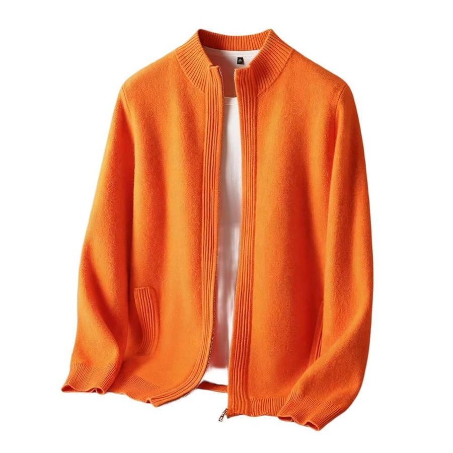 Cardigan Uomo 100% Puro Cashmere Maglione con Zip Intera e Collo Alto Giacca in Maglia Calda con Tasche