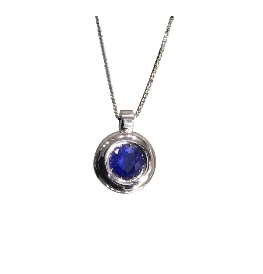 Collana girocollo unisex in oro bianco 18kt con zaffiro blu taglio a brillante