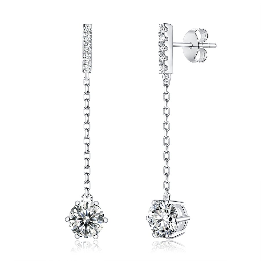 S925 Sterling Silver Moissanite Chain Dangle Earrings 0.5 Or1CT  Platinum Plated Long Drop Earrings With GRA Certificate Elegant Jewelry Gift Box Set For Women