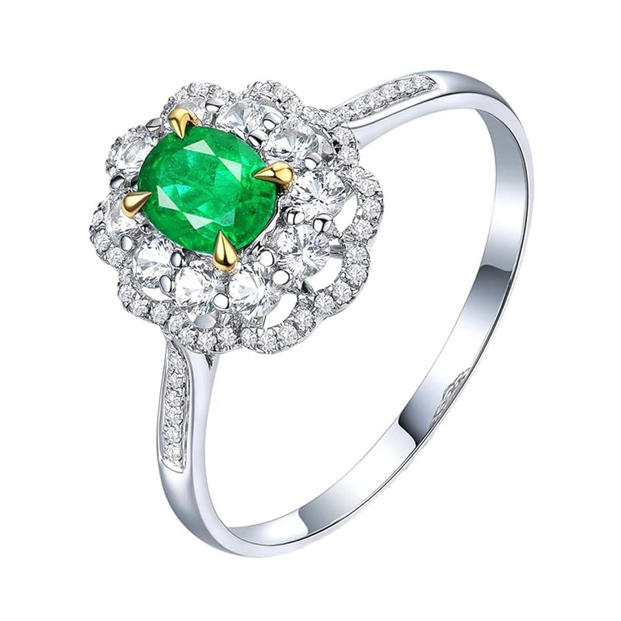 Fedine Donna, Anelli in Metallo Oro Bianco 18 Carati Ovale Smeraldo Creato in Laboratorio 0.5ct Anello Regalo Taglia 4