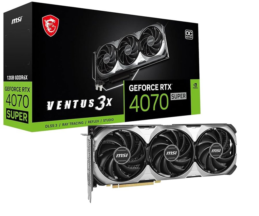 MSI Gaming RTX 4070 Super 12G Ventus 3X OC Scheda grafica (NVIDIA RTX 4070 Super, 192 bit, Extreme Clock: 2520 MHz, 12 GB GDRR6X 21 Gbps, HDMI/DP, architettura Ada Lovelace)