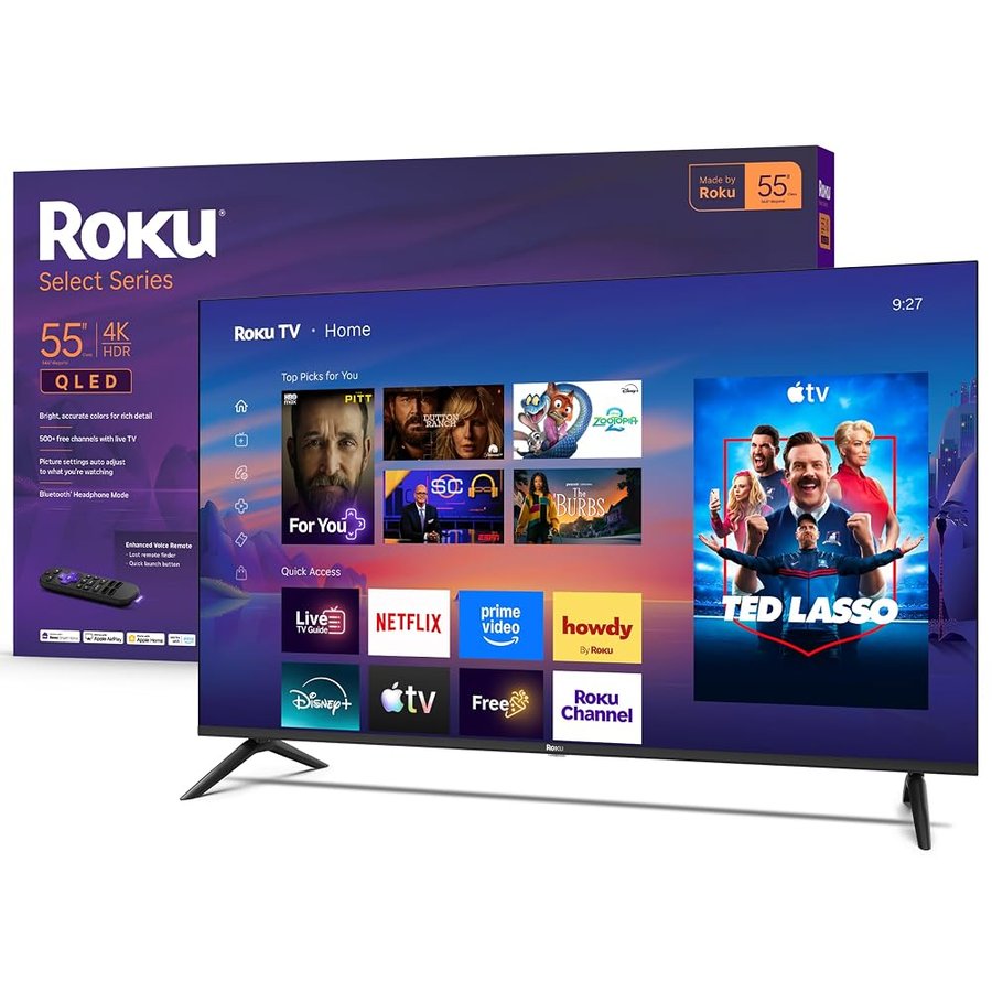 Roku Smart TV 2026 - Serie Select da 55 pollici, TV QLED 4K - TV Roku con telecomando vocale - Televisione QLED a schermo piatto con Wi-Fi per lo streaming di notizie locali in diretta, sport e film