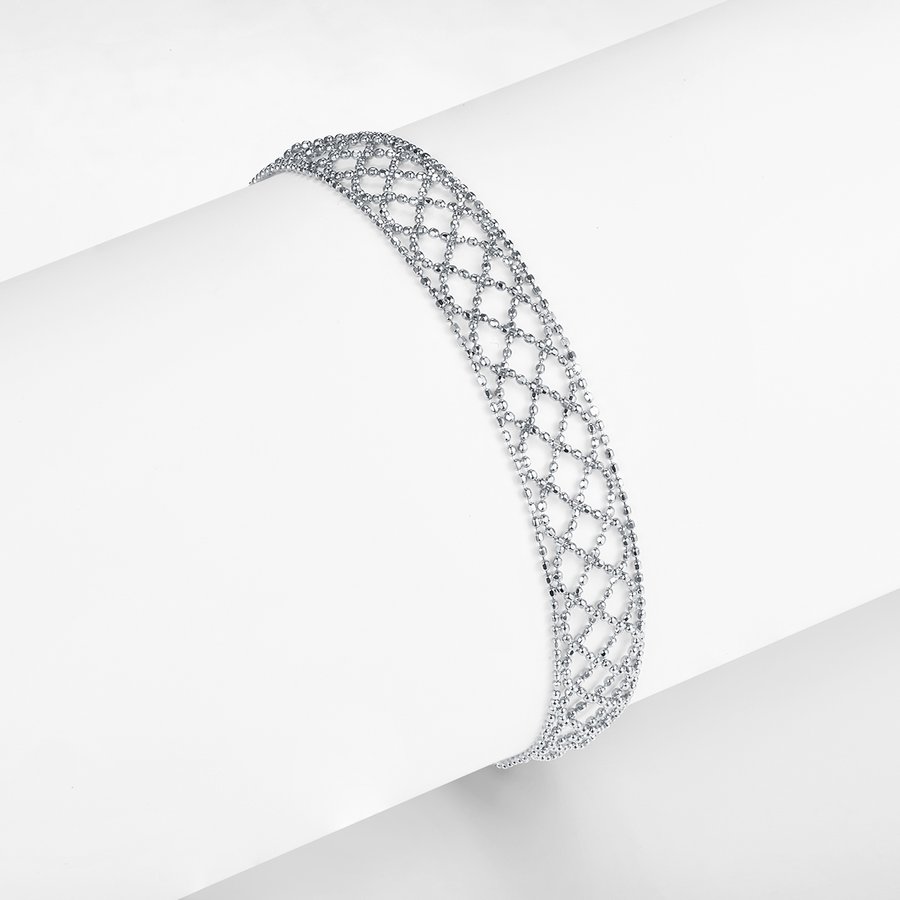 S925 Sterling Silver 10mm Wide Hollow Mesh Bracelet 18.5cm Adjustable 3.1g Platinum Gold Rose Gold Plated Gift Box