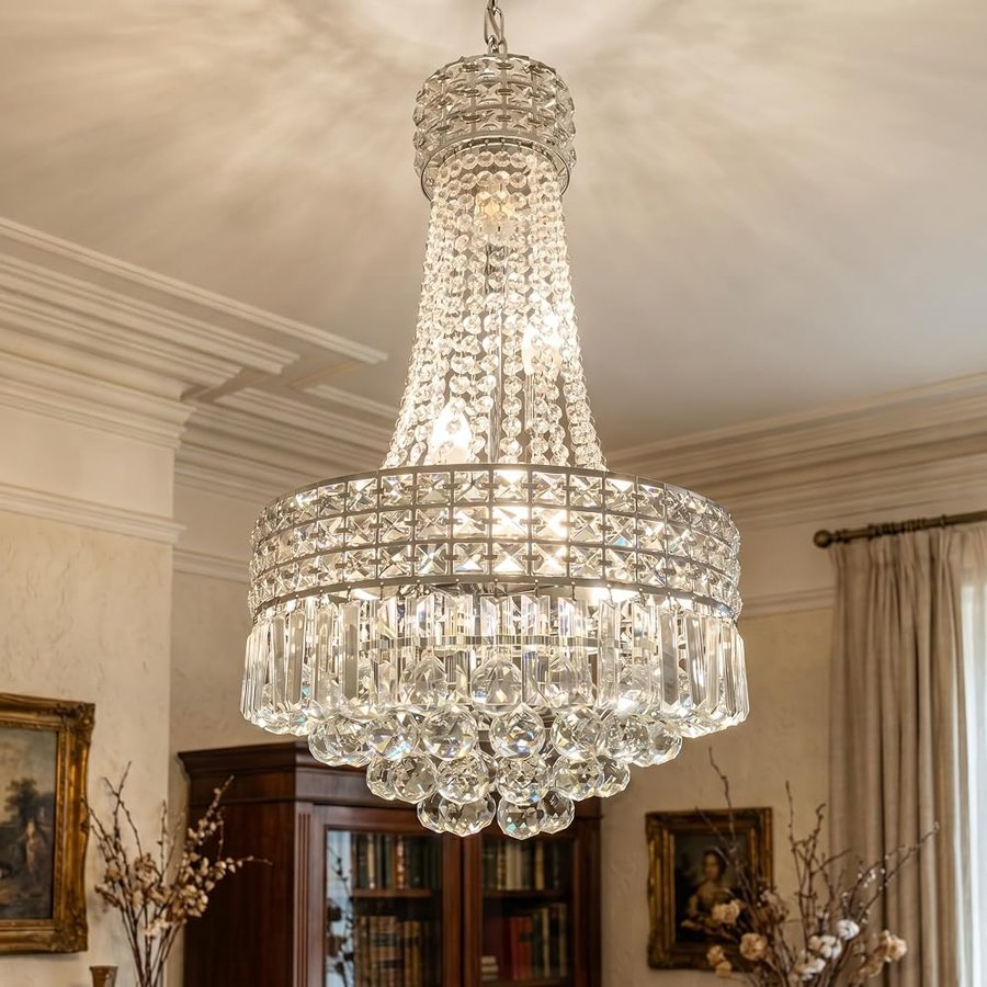 Lussuoso lampadario moderno in cristallo color oro impero, grande lampada a sospensione contemporanea a 6 luci, dimmerabile, diametro 42 cm – Ideale per soggiorno, sala da pranzo, cucina e ingresso