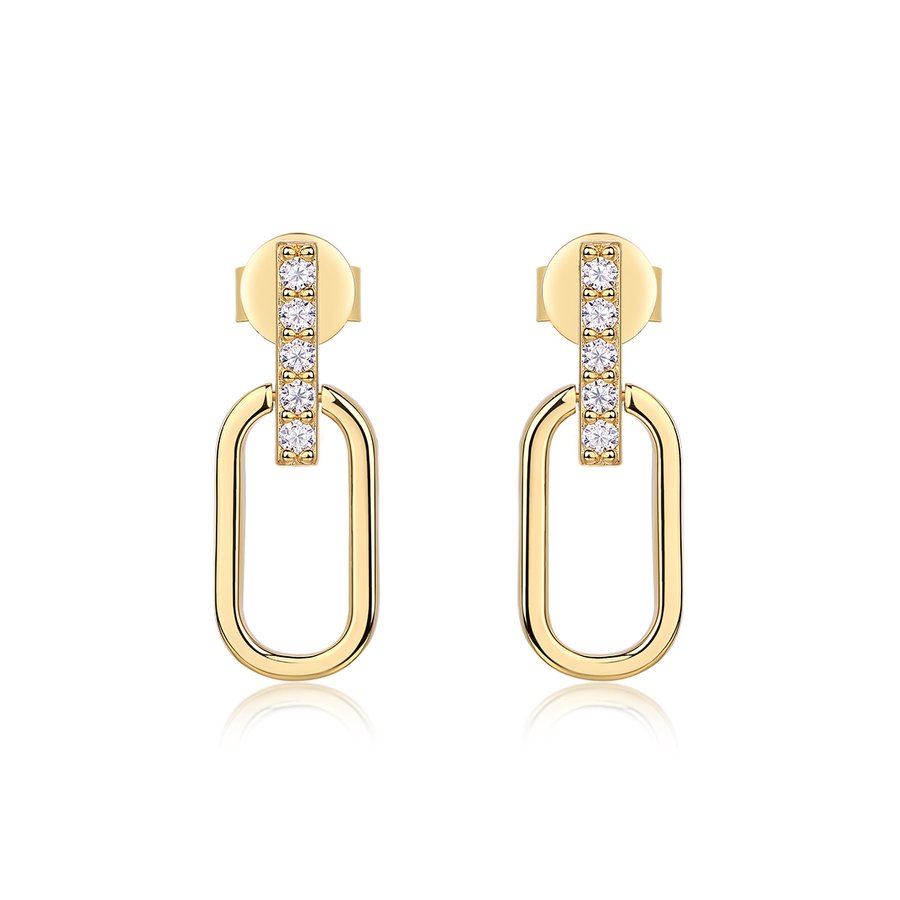 S925 Sterling Silver Gold Plated Geometric Link Earrings, D-VVS1 Moissanite Pave Bar, 2.1g Women's Jewelry Gift Box