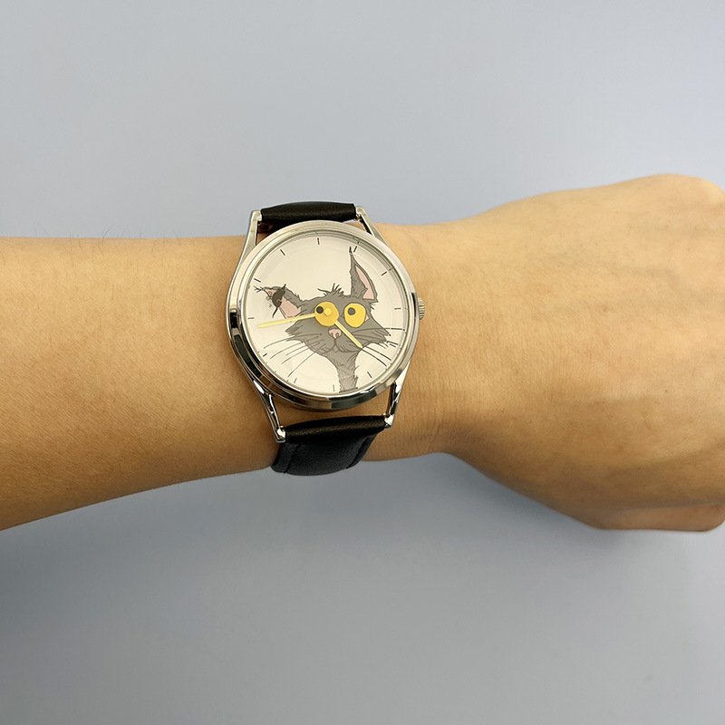 Cartoon Cat and Mouse Watch Dial with Silver Milanese Mesh Band Universal Wristwatch