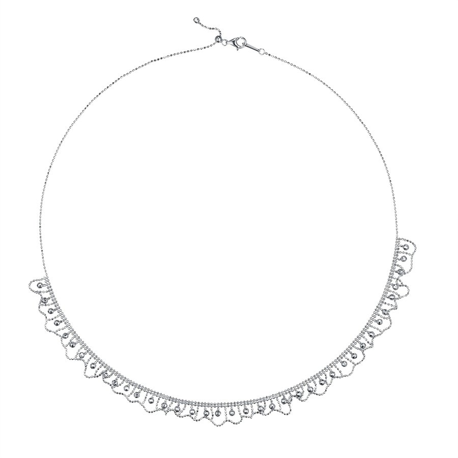 S925 Sterling Silver Scallop Edge Necklace 45cm Adjustable 9.5mm Wide 5.2g Platinum Gold Rose Gold Plated Gift Box