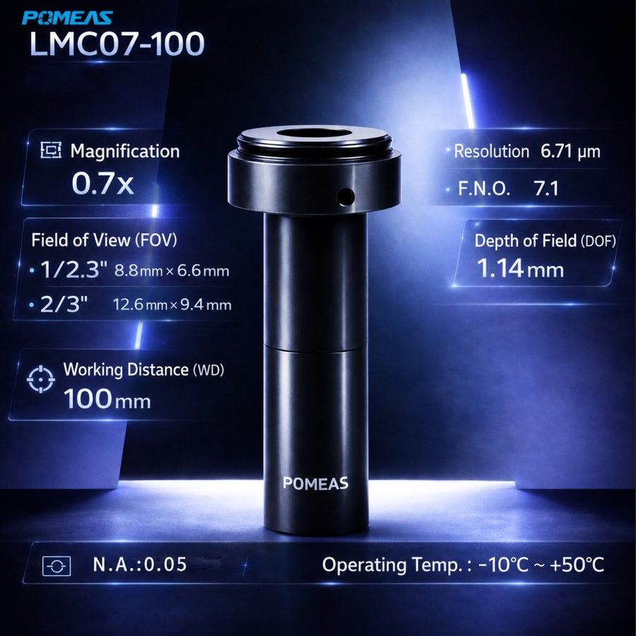 0.7X 1 00mm C-mount Industrial Telecentric Lens Machine Vision Measurement Model PMS-LMC07-100