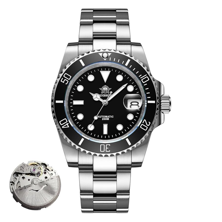 Orologio d’immersione automatico da uomo, 200 m, orologio subacqueo NH35A, cinturino in acciaio inox