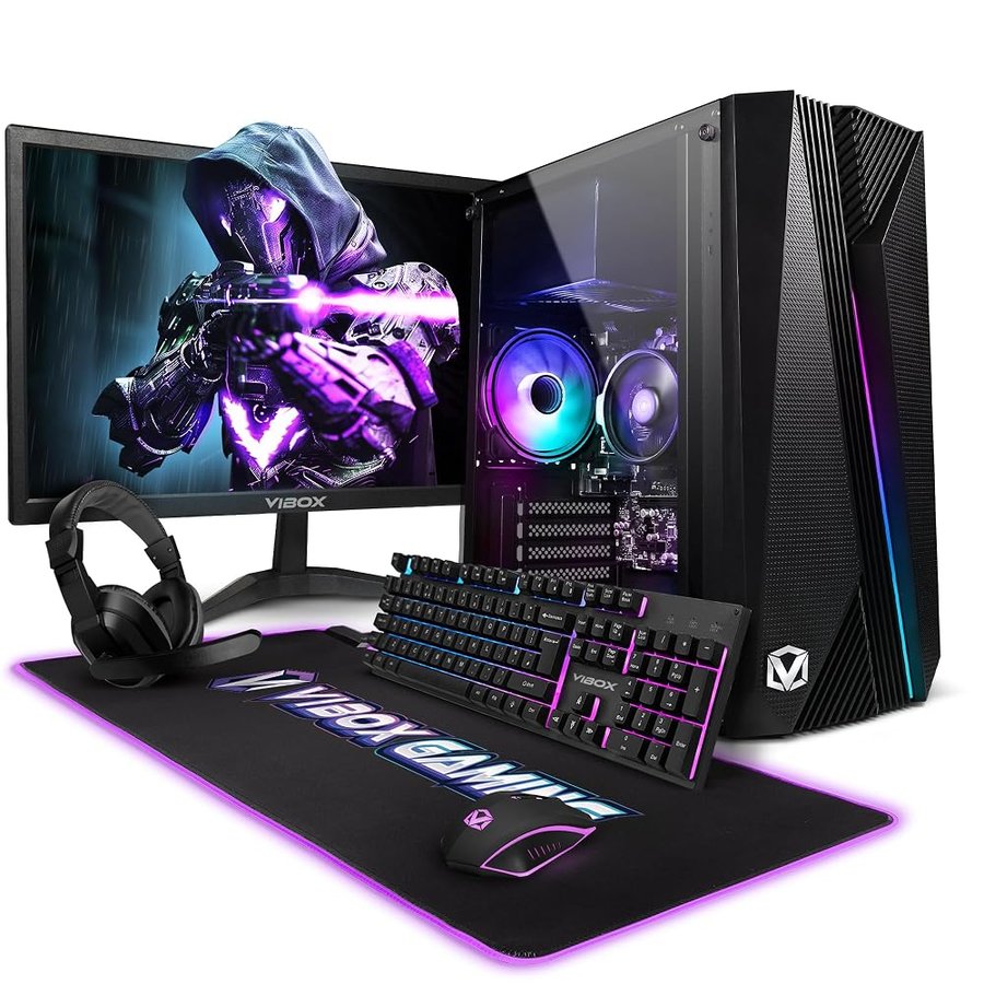 Vibox I-28 PC Gaming Completo • Schermo da 22 pollici • AMD Ryzen 3 3200G 4 cores • Radeon Vega 8 • 16GB RAM • 500GB SSD • Windows 11 • WiFi 6 + Bluetooth 5.4