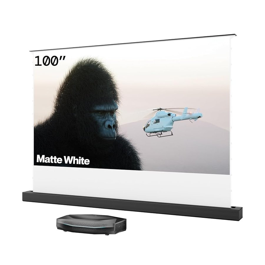 AWOL VISION Aetherion Pro + Schermo a pavimento 100 pollici – Proiettore ultra corta distanza con laser RGB triplo, 4K UHD HDR10+, Dolby Vision e Atmos, ideale per home theater e gaming
