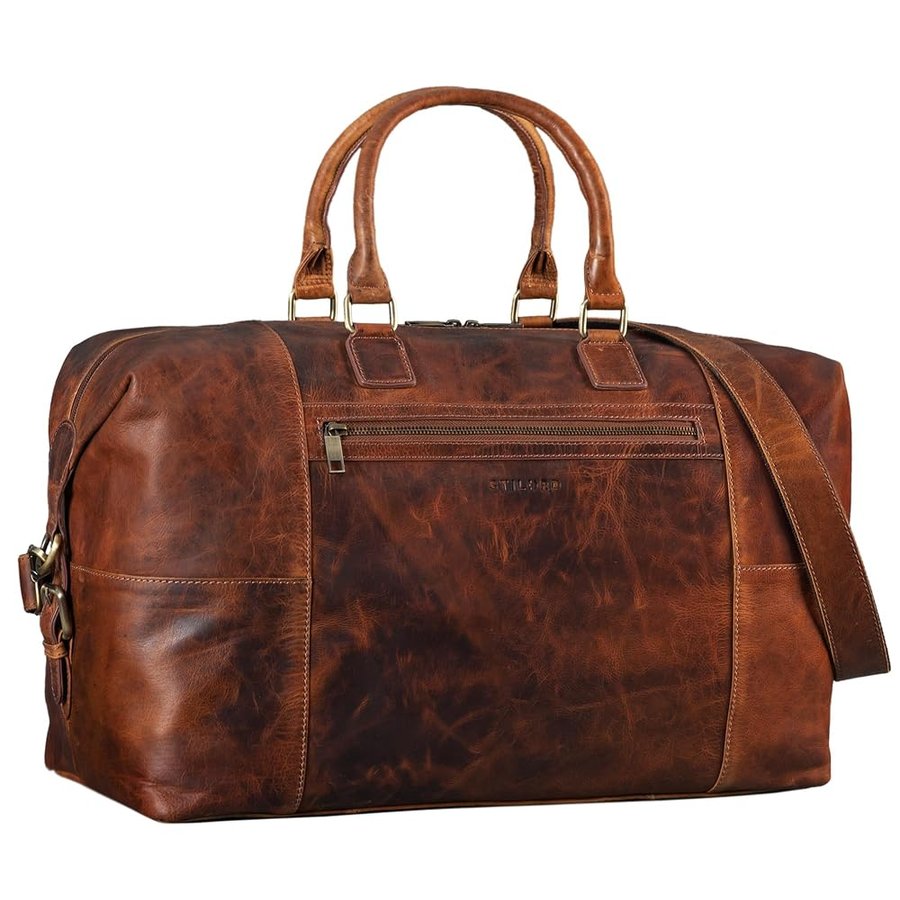 “Rover” Borsa da Viaggio Grande in Pelle Uomo Borsa Weekkend Vintage Bagaglio a Mano Borsone a Tracolla XL in Cuoio Genuino attaccabile al carrello Colore:nero