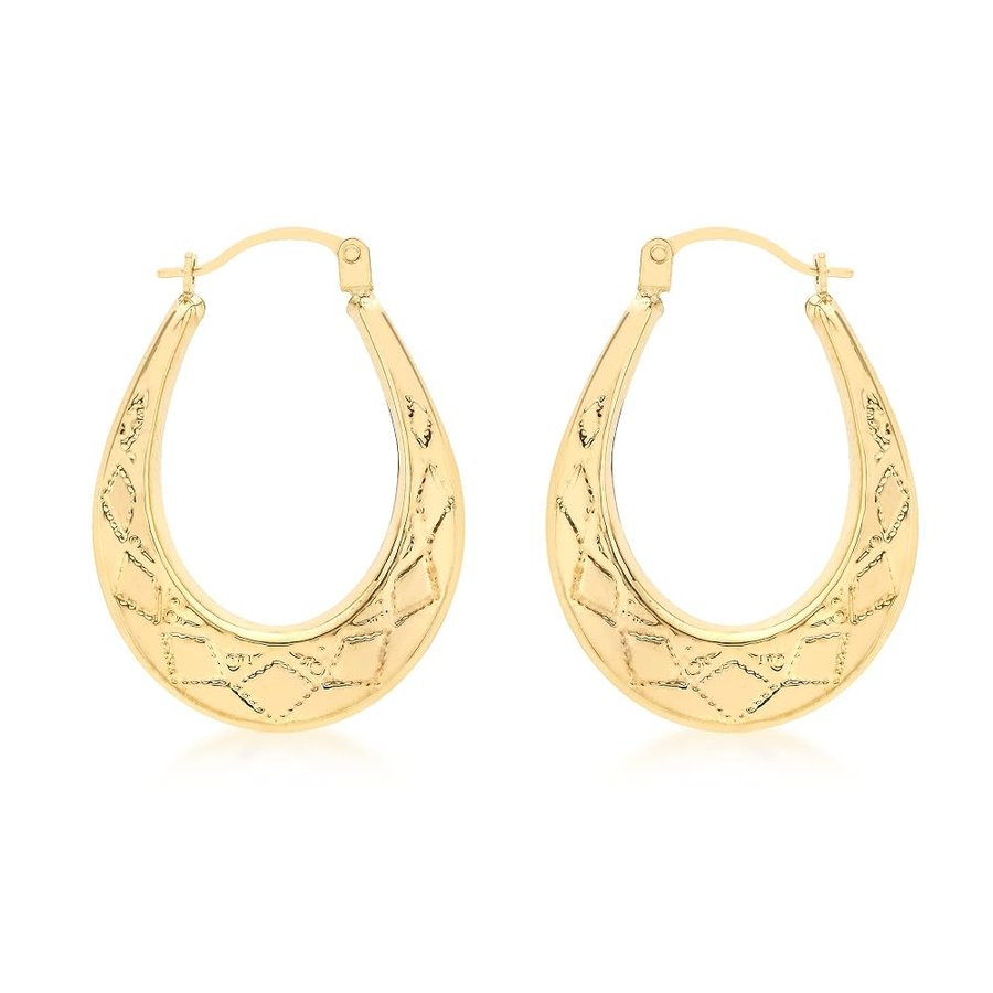 Orecchini creoli con motivo da donna in oro giallo 9 ct