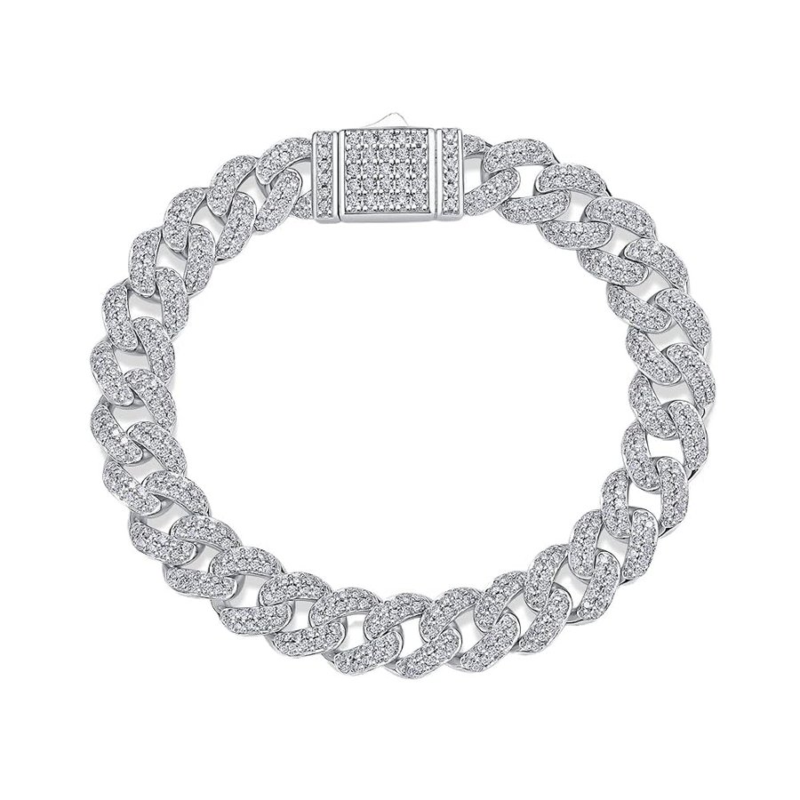 Bracciale da uomo in moissanite 10 mm di larghezza 18 carati VVS 925 braccialetti in argento Sterling per uomo catena di moissanite Bracciale da uomo con diamanti per donne Bracciale con