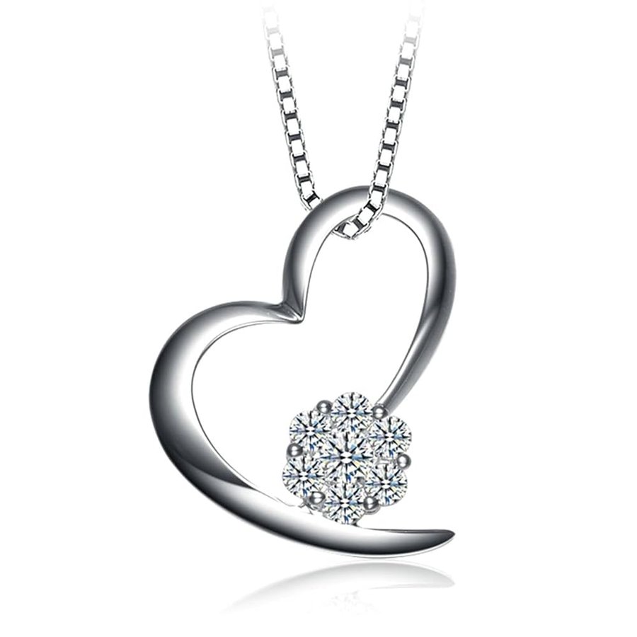 Collana da donna con ciondolo a forma di cuore in oro bianco 18 carati 750, Oro bianco 18 carati (750), Diamante
