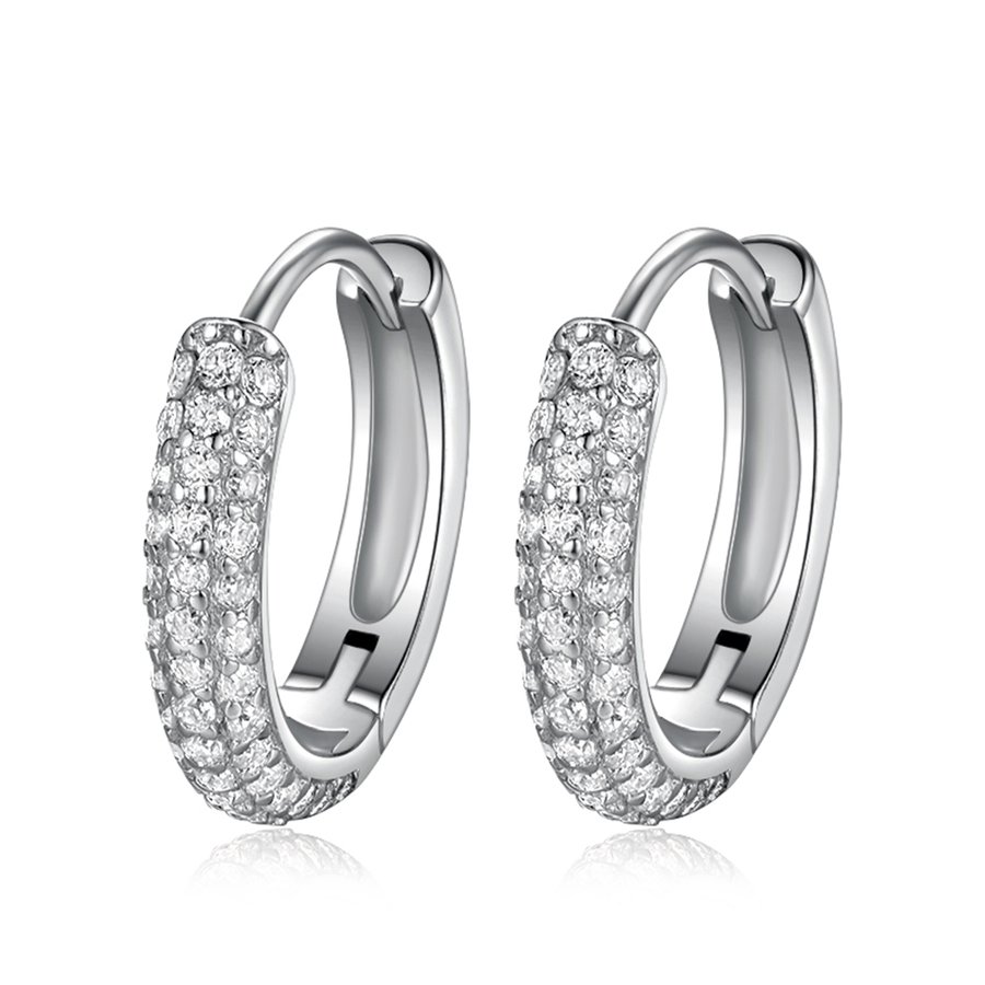 S925 Sterling Silver Pave Huggie Hoop Earrings, 86 D-VVS1 Moissanite, Platinum Plated 1.7g Women's Jewelry Gift Box