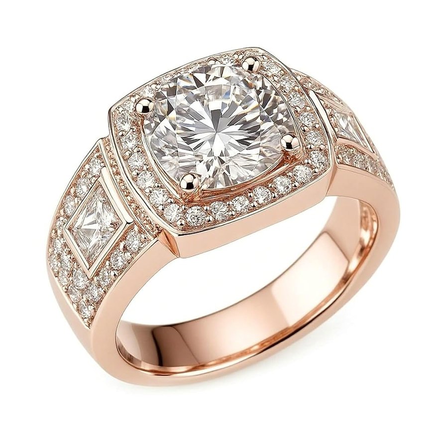 Wedding - Anello nuziale da donna di lusso con moissanite 9K, oro rosa, misura 47 (15,0), gioielli da donna