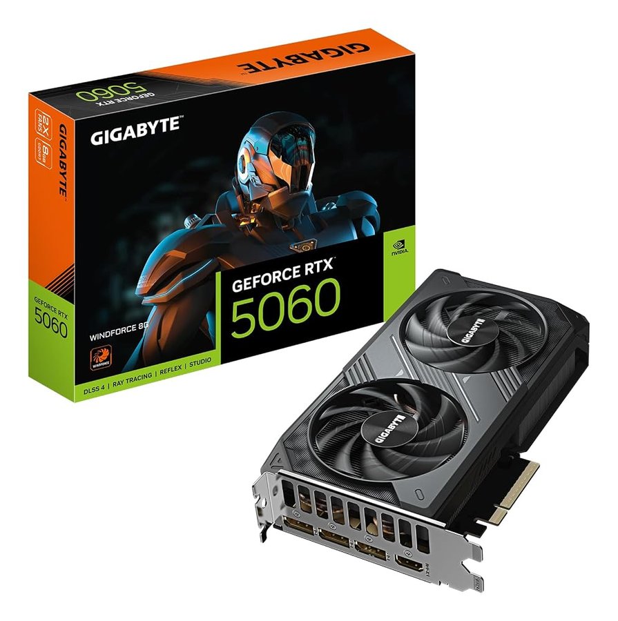 Gigabyte GeForce RTX 5060 WINDFORCE 8G Scheda Grafica - 8GB GDDR7, 128bit, PCI-E 5.0, 2497 MHz Frequenza core, 3 x DisplayPort, 1 x HDMI, GV-N5060WF2-8GD
