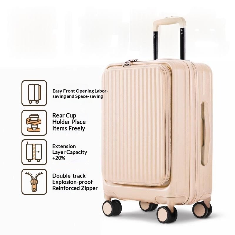 Milky Coffee-New Side-Opening Expandable 20-Inch Carry-On Rolling Suitcase 26-Lock Travel Luggage 24-Large Capacity Leather Bag For Men And Women