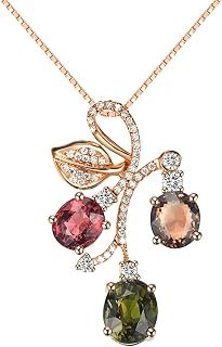 Collana Oro Rosa Gioiello, Collana Donna Vintage con 4.08Carati Buono Tormalina Ramo Di Foglie