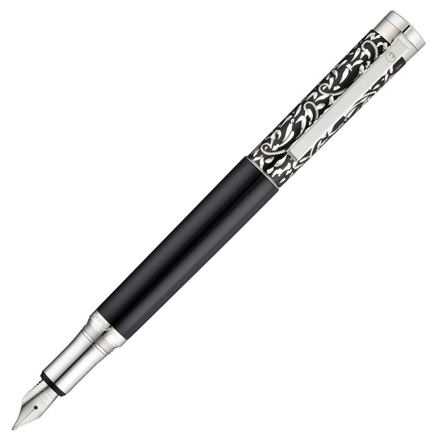 Waldmann Xetra Vienna, Penna stilografica fine F, Mano Incisione/lacca Nero, Argento Massiccio 925